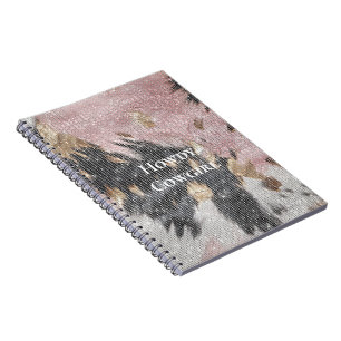 Sparkle Girly Pink Black Gold Cowgirl Cowhide Notebook