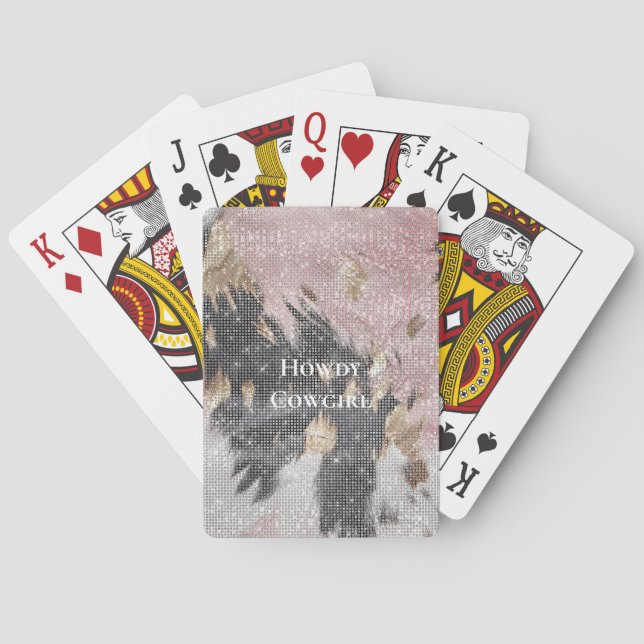 Sparkle Girly Pink Black Gold Cowgirl Cowhide Playing Cards (Back)