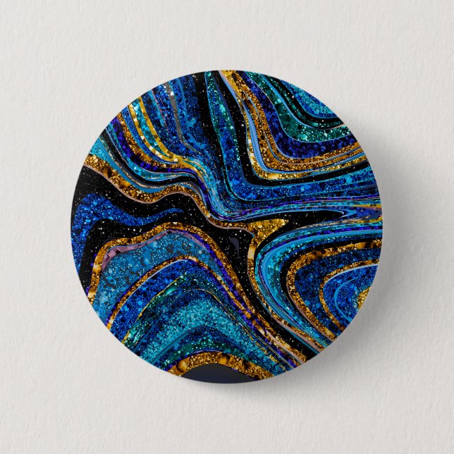Sparkle Glam Glitter girly marble art blue 6 Cm Round Badge (Front)