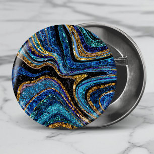 Sparkle Glam Glitter girly marble art blue 6 Cm Round Badge