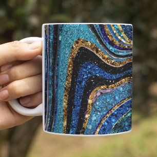 Sparkle Glam Glitter girly marble art blue Coffee Mug