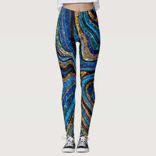 Sparkle Glam Glitter girly marble art blue Leggings