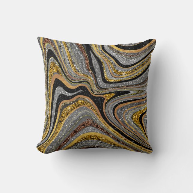 Sparkle Glam Glitter girly marble art grey gold Cushion (Front)