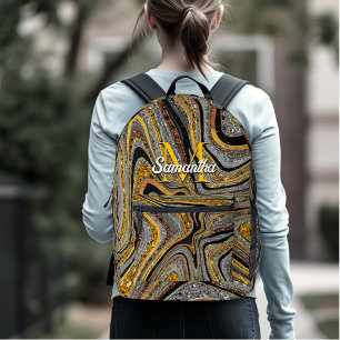 Sparkle Glam Glitter girly marble art grey gold Printed Backpack
