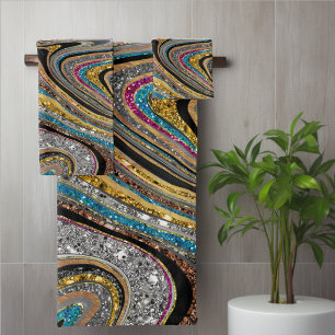Sparkle Glam glittery girly marble art Bath Towel Set