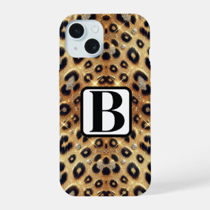 Sparkle Glam Gold Black Leopard Cheetah Print  iPhone 15 Case