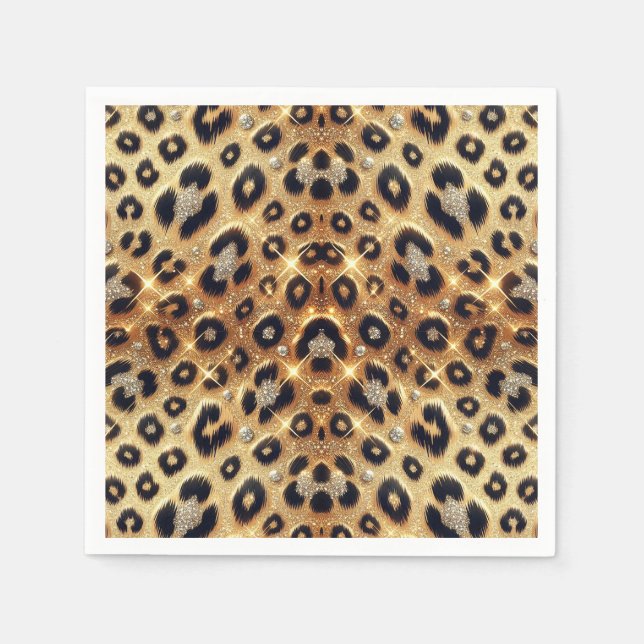 Sparkle Glam Gold Black Leopard Cheetah Print  Napkin (Front)