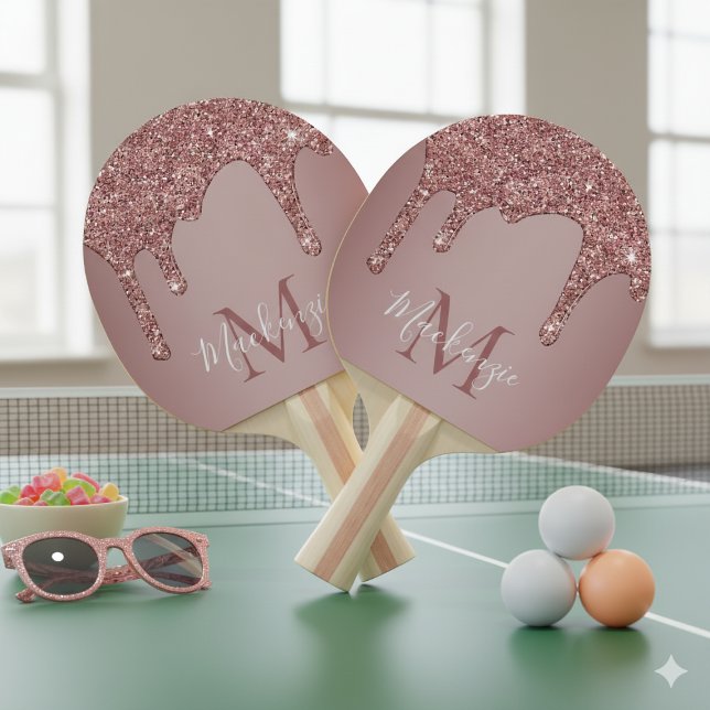 Sparkle Glam Rose Gold Dripping Glitter Monogram Ping Pong Paddle (Sparkle Glam Rose Gold Dripping Glitter Monogram Ping Pong Paddles)