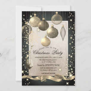 Sparkle,Glass,Gold Balls Company Christmas Party Invitation