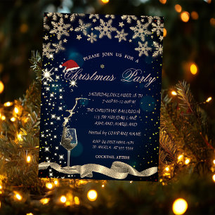 Sparkle,Glass,Snowflakes Blue Corporate Christmas Invitation