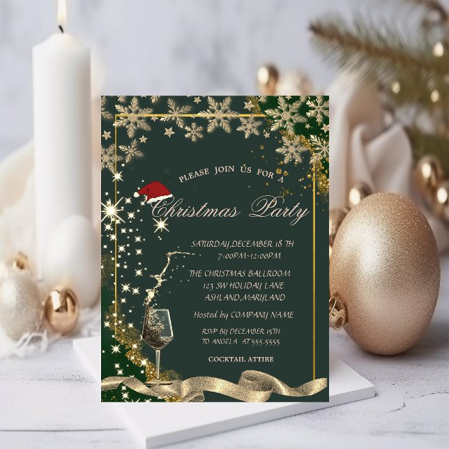 Sparkle,Glass,Snowflakes Green Corporate Christmas Invitation (Creator Uploaded)