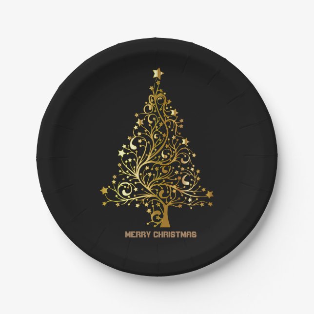 Sparkle Glitter Black and Gold Paper Plate (Front)