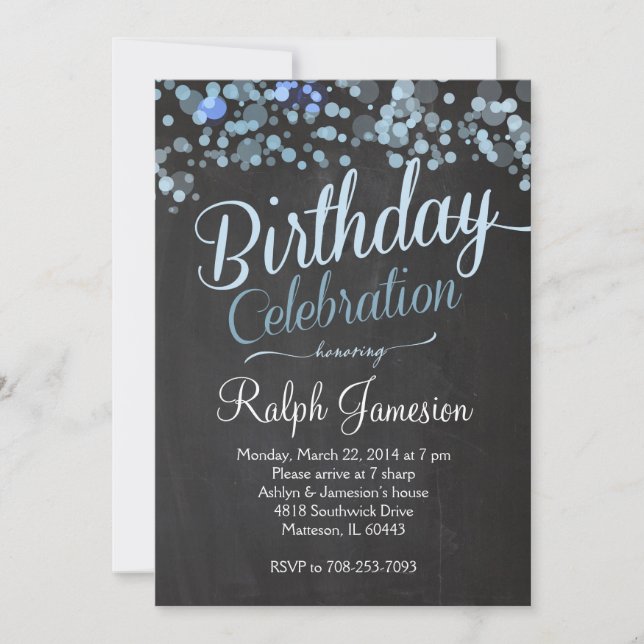 Sparkle Glitter  Blue Birthday Invitation (Front)