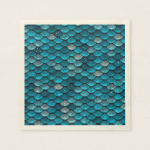 Sparkle Glitter Blue Teal Aqua Mermaid Scales Napkin