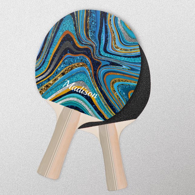 Sparkle Glitter girly marble art blue Ping Pong Paddle (Creator Uploaded)