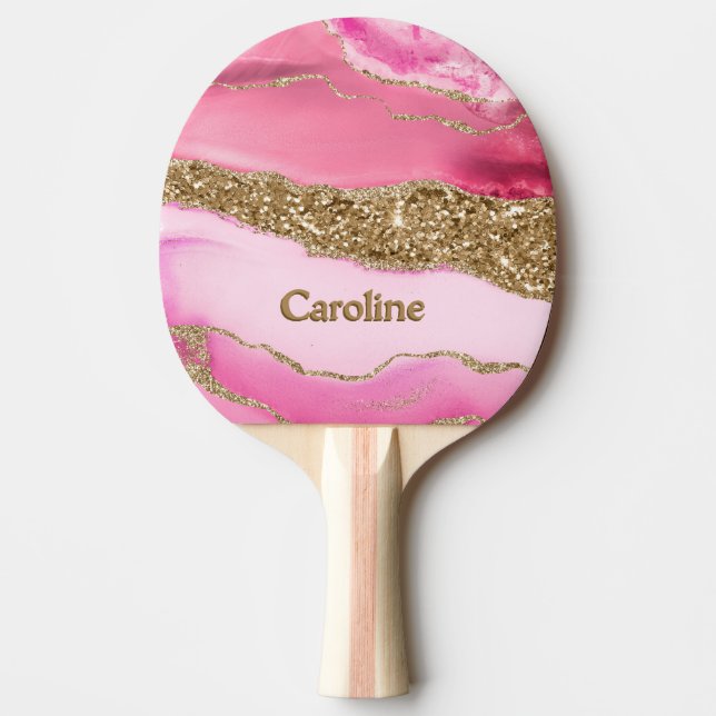 Sparkle Glitter girly Marble Art Pink Gold Ping Pong Paddle (Front)