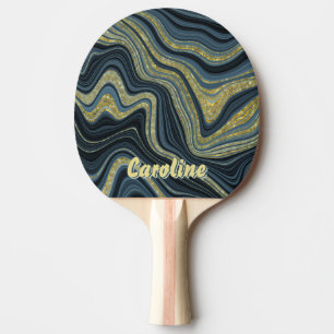 Sparkle Glitter girly Marble Blue Gold 3D Monogram Ping Pong Paddle