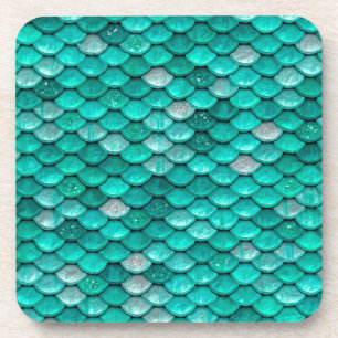 Sparkle Glitter Green Aqua Mermaid Scales Coaster