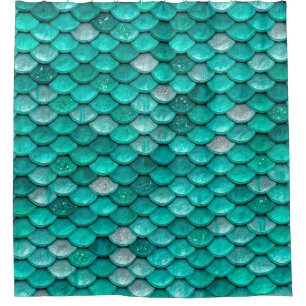 Sparkle Glitter Green Aqua Mermaid Scales Shower Curtain