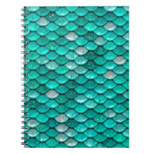Sparkle Glitter Green Aqua Mermaid Scales Spiral Notebook
