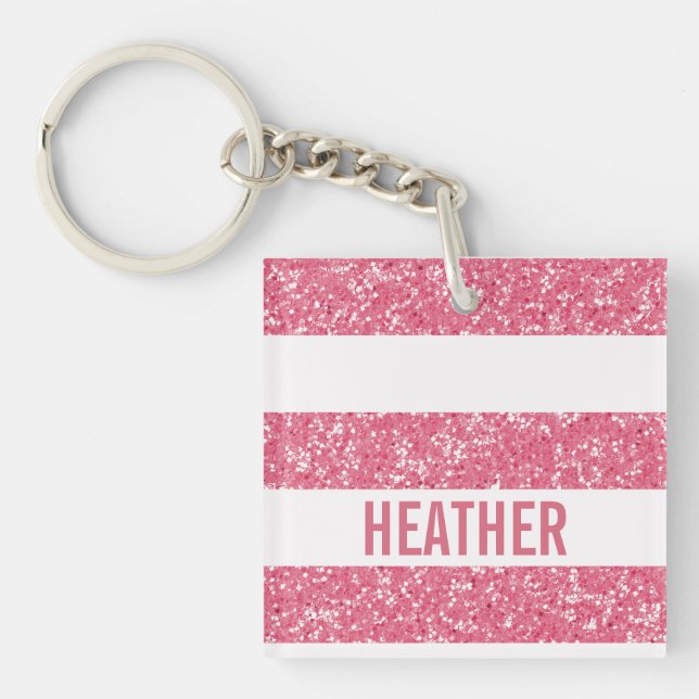 Sparkle Glitter Look Stripes Acrylic Keychain (Front)