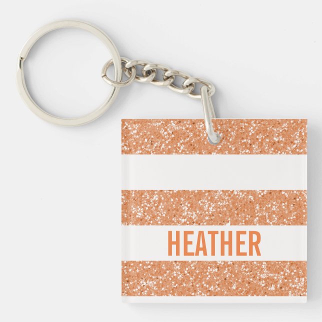 Sparkle Glitter Look Stripes Acrylic Keychain (Front)