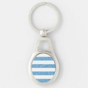Sparkle Glitter Look Stripes Metal Keychain