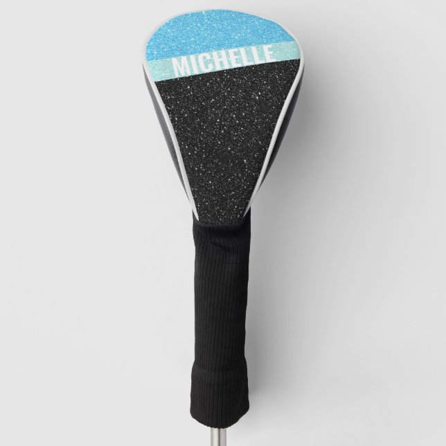 Sparkle Glitter monogram colour block black azure Golf Head Cover (Front)