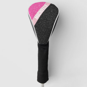 Sparkle Glitter monogram colour block black pink Golf Head Cover