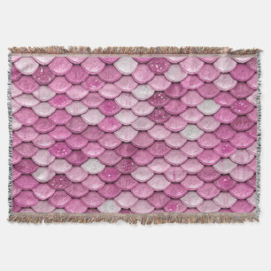 Sparkle Glitter Pink Rose Gold Mermaid Scales Throw Blanket