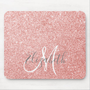 Sparkle Glitter Rose Gold Personalised Monogram Mouse Pad