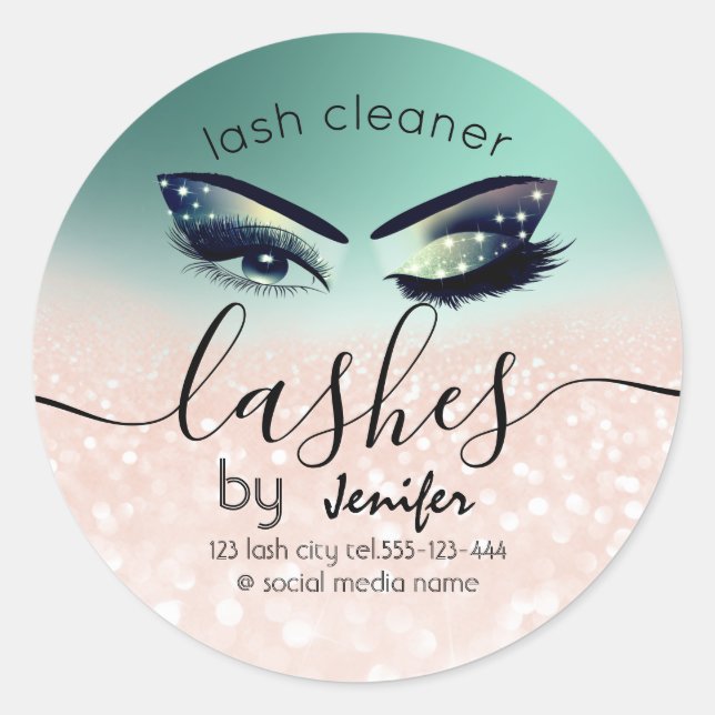 Sparkle glittery makeup eyes lash cleaner classic round sticker (Front)