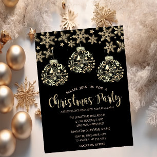 Sparkle Gold Balls Snowflakes Corporate Christmas Invitation