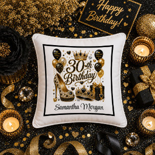 Sparkle Gold Black 30th Birthday Gift Pillow