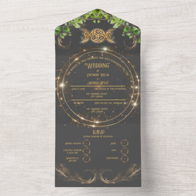 Sparkle Gold Botanic Celestial All In One Wedding All In One Invitation (Inside)