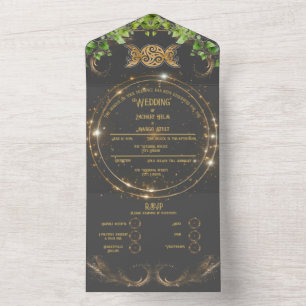 Sparkle Gold Botanic Celestial All In One Wedding Invitation