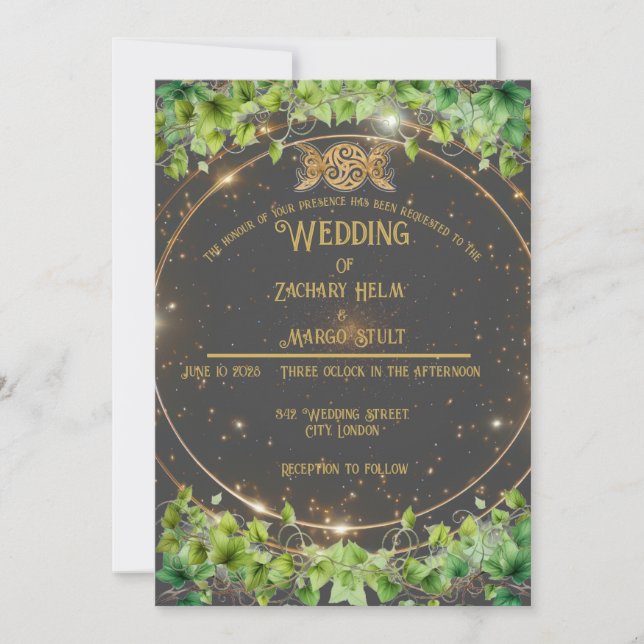 Sparkle Gold Botanic Celestial Wedding Invitation (Front)