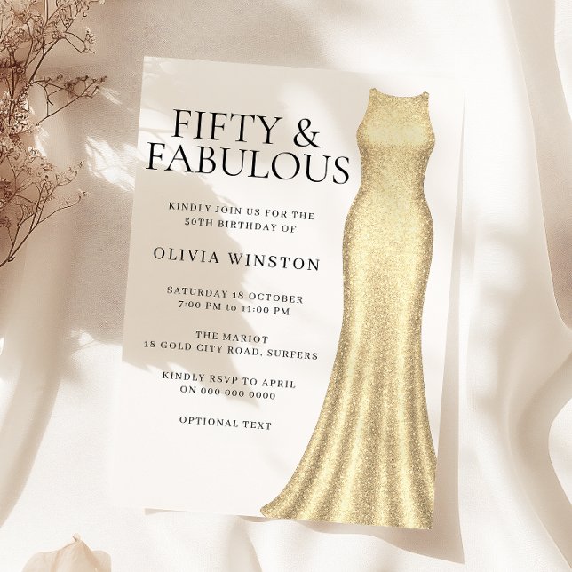 Sparkle Gold Dress Womans 50th Birthday Party Invitation (Creator Uploaded)