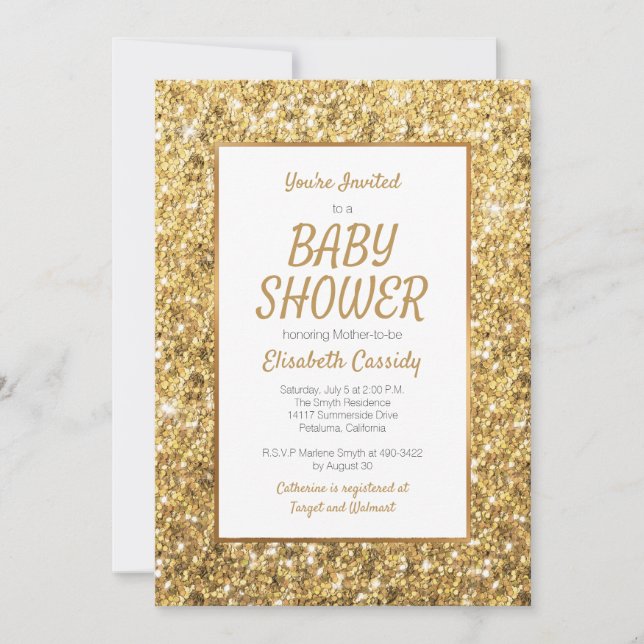 Sparkle Gold Glitter  Baby Shower Invitation (Front)