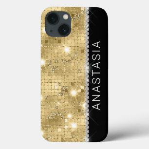 Sparkle Gold Glitter Custom Name iPhone 13 Case