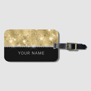 Sparkle Gold Glitter Custom Name Luggage Tag
