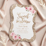 Sparkle gold glitter pink floral sweet 16 birthday invitation<br><div class="desc">Faux gold sparkle glitter background and blush pink floral with "sweet sixteen" script in centre,  elegant and stylish,  great sweet 16 birthday party invitations.</div>
