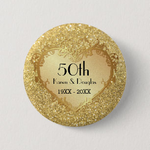 Sparkle Gold Heart 50th Wedding Anniversary 6 Cm Round Badge