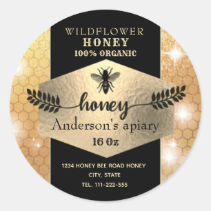 Sparkle gold honeybee honey branch honey jar label