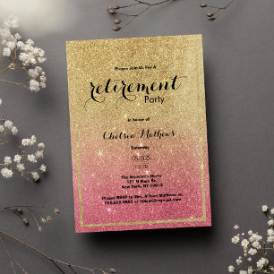 Sparkle Gold Pink Ombre Glitter Retirement Party Invitation