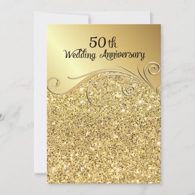 Sparkle Golden 50th Wedding Anniversary Invitation (Front)
