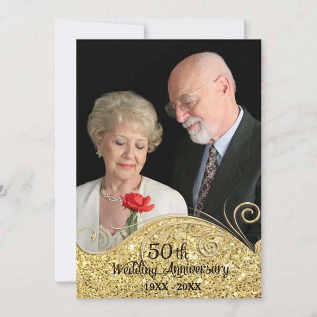 Sparkle Golden 50th Wedding Anniversary Invitation (Front)