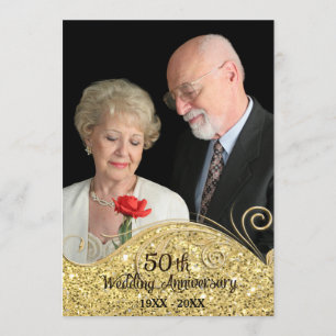 Sparkle Golden 50th Wedding Anniversary Invitation