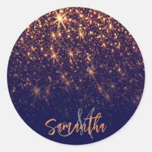 Sparkle Golden Glitter Classic Round Sticker