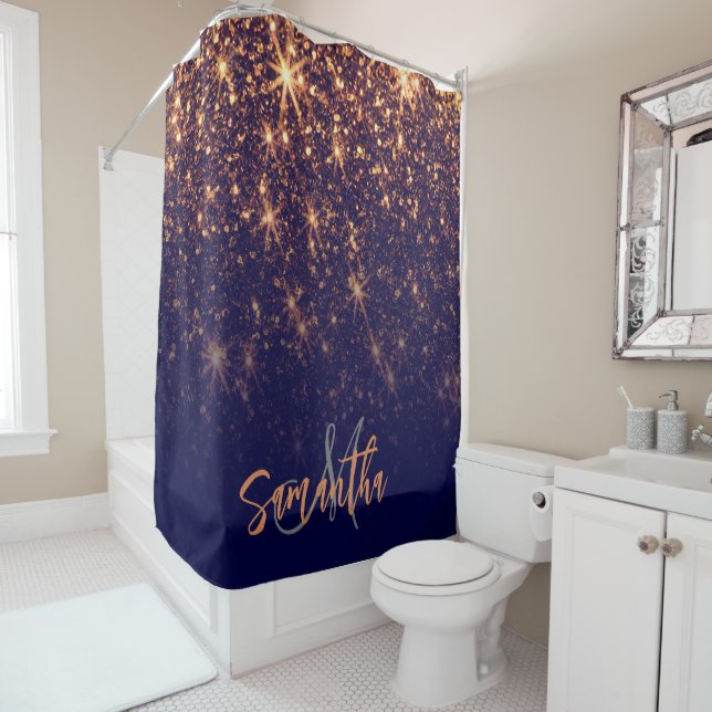 Sparkle Golden Glitter Shower Curtain (In Situ)